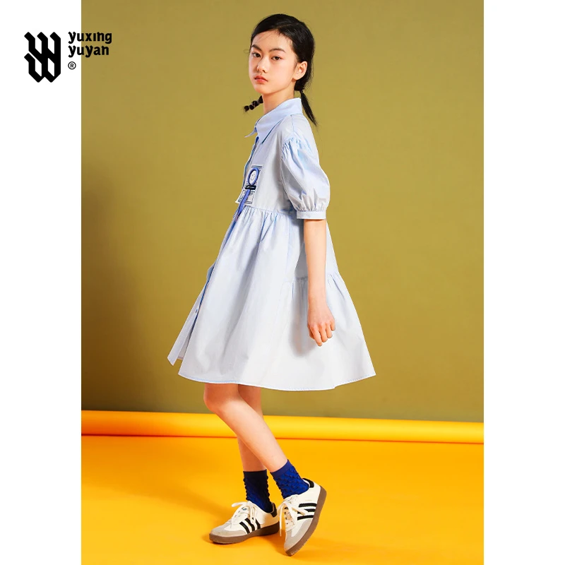 女童连衣裙夏装2025新款女孩学院长裙中大童儿童洋气休闲衬衫裙子