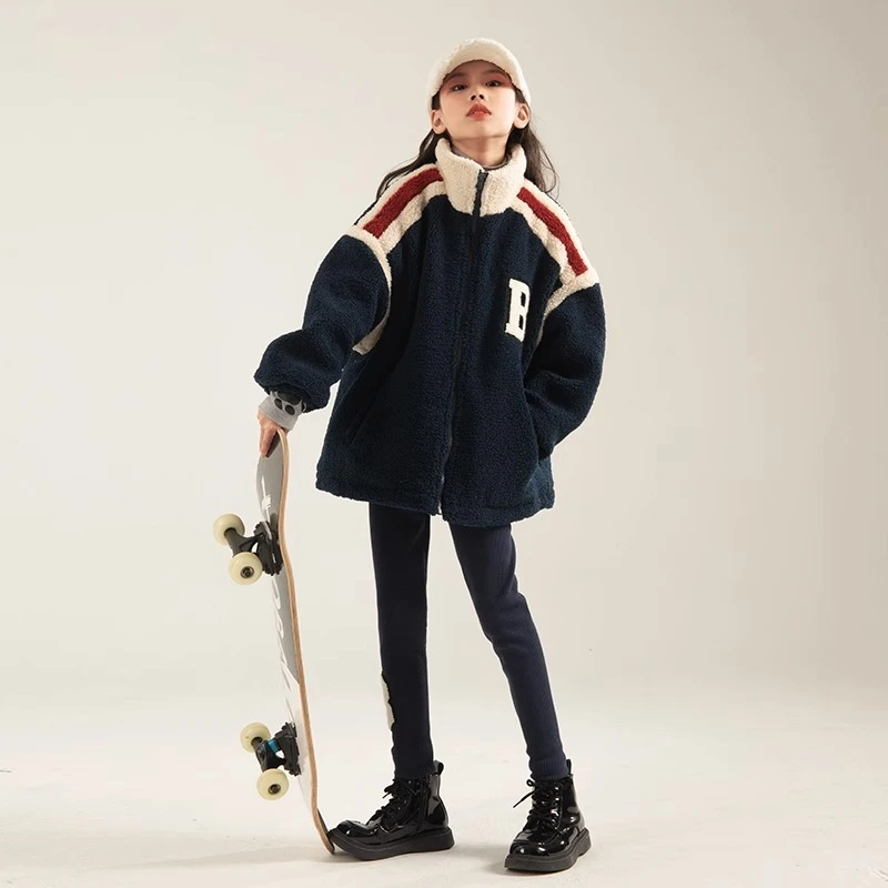 雨星雨嫣女童套装洋气2022新款大童装时髦网红冬季加绒外套裤子潮