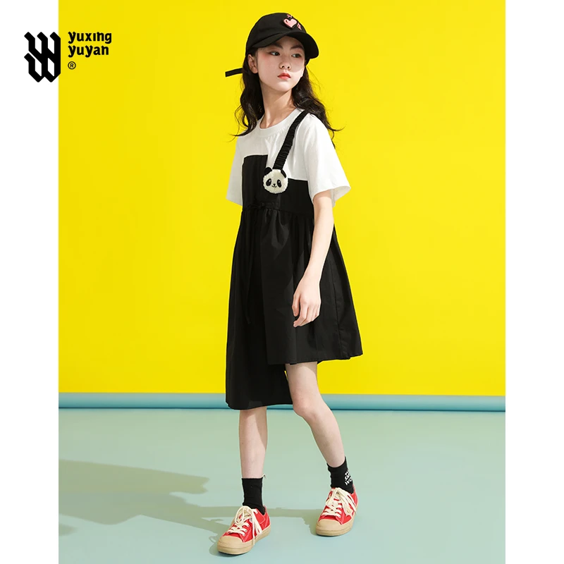 女童连衣裙2025夏季新款儿童薄款洋气假两件夏装大童休闲黑白裙子