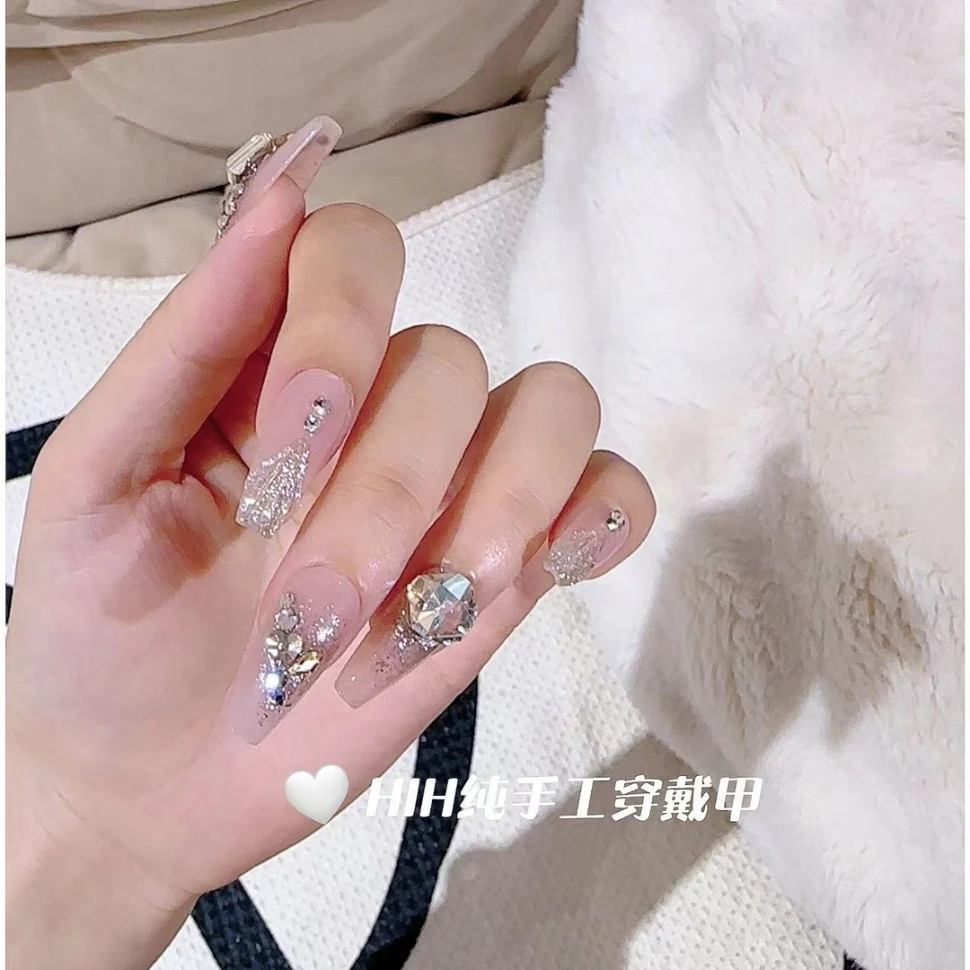 ❀流星雨❀纯手工穿戴甲纯欲夏季心动手绘裸色爆闪气质手绘时尚推荐