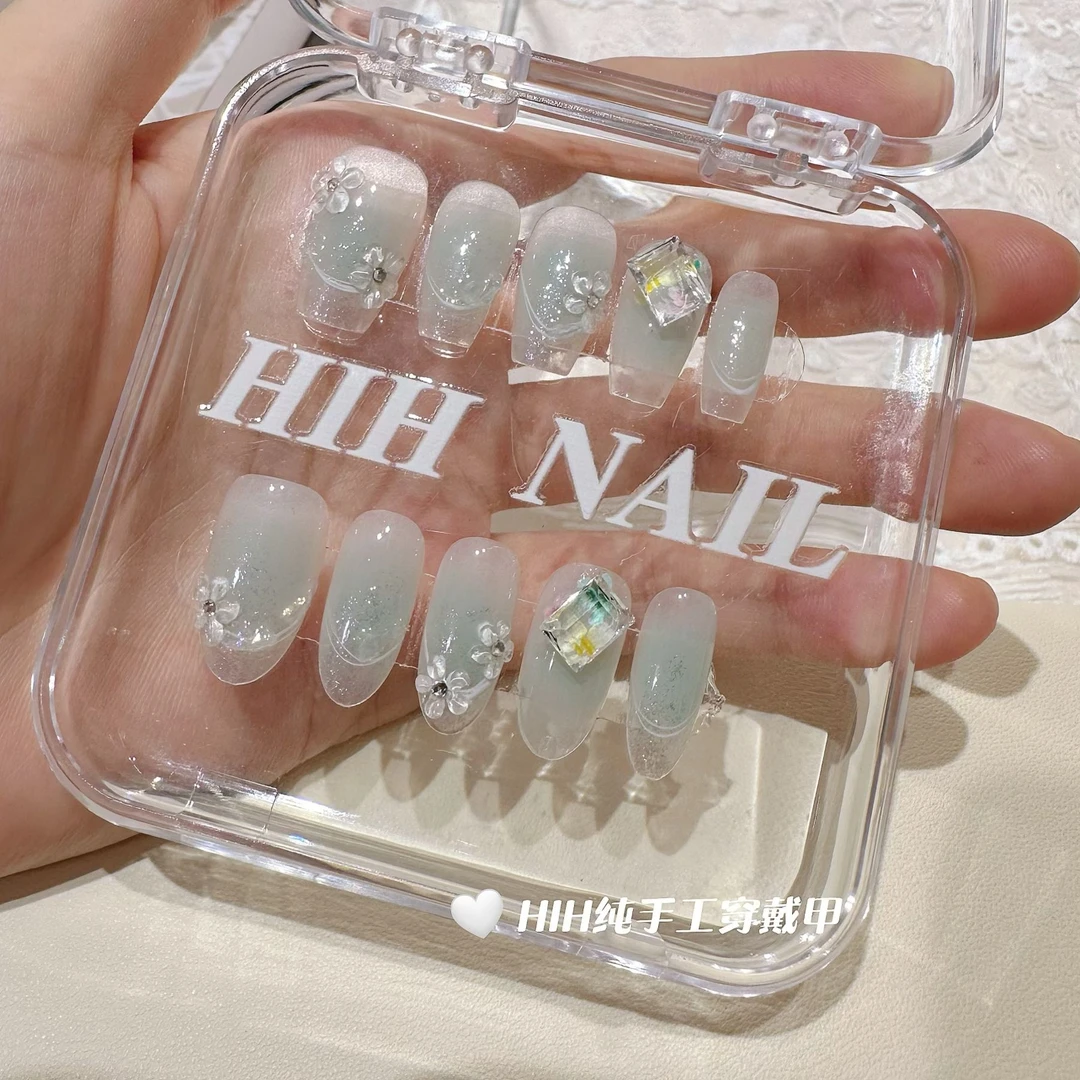 ❀清凉谷❀纯手工穿戴甲纯欲夏日气质手绘冰透渐变夏季爆闪时尚精选