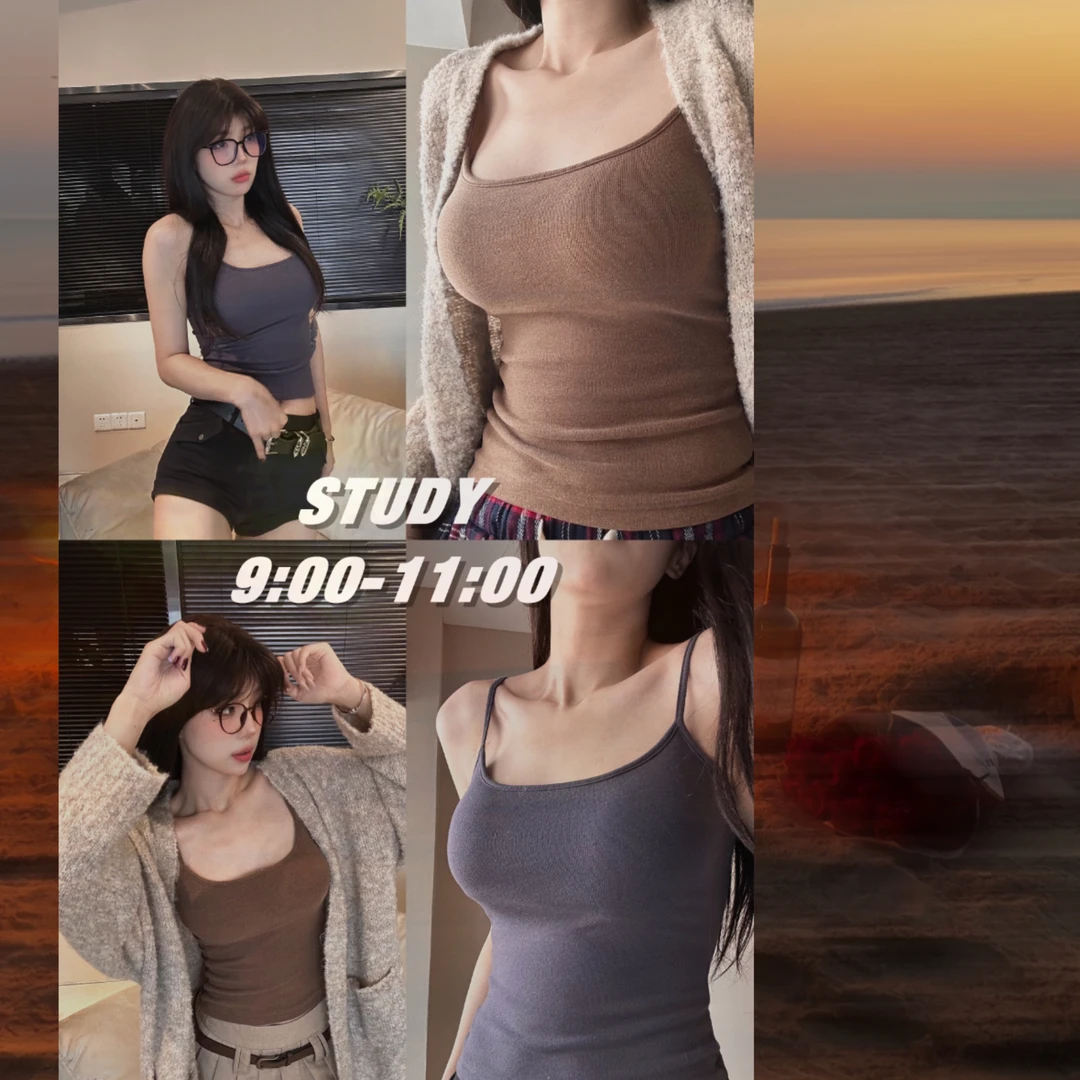 秋冬短款带胸垫【万能打底】磨毛内搭打底加厚内搭上衣纯欲吊带背心