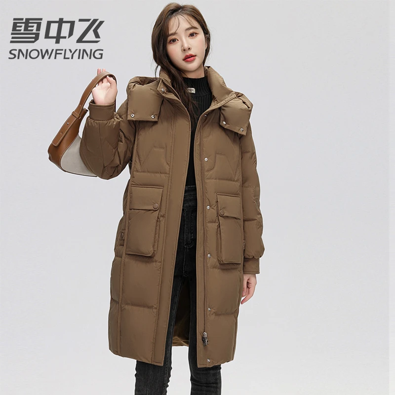 雪中飞中长款羽绒服女2024冬季新款连帽小个子时尚防寒外套厚9280
