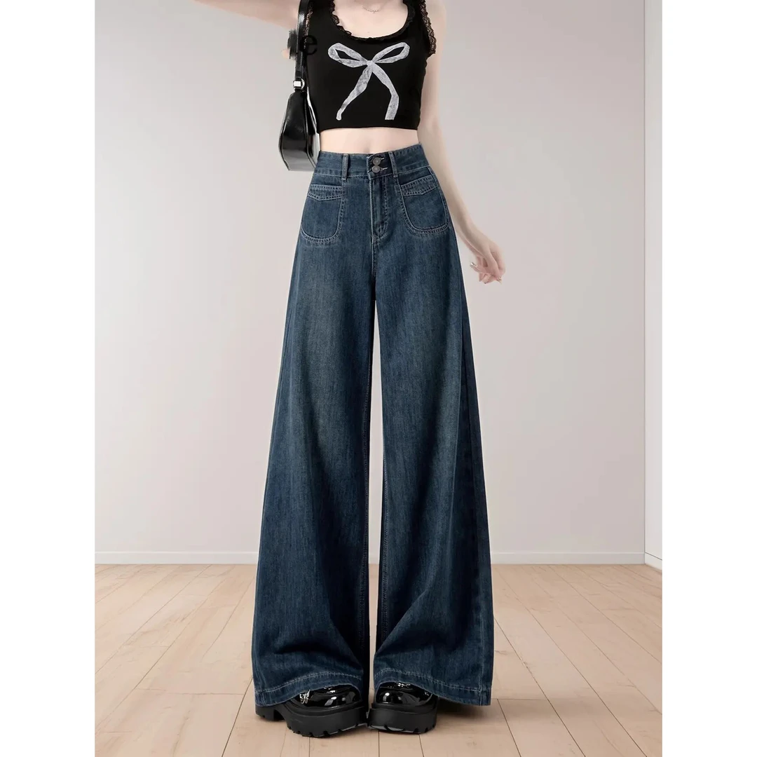 【乐姐现货+运险】2024爆款直筒阔腿怀旧复古蓝宽松牛仔裤直筒裤