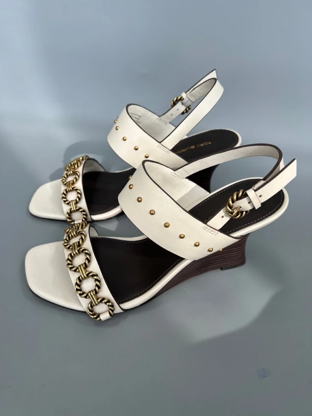99新 TORY BURCH/汤丽柏琦 99新 415 TORY BURCH链条坡跟凉鞋女鞋