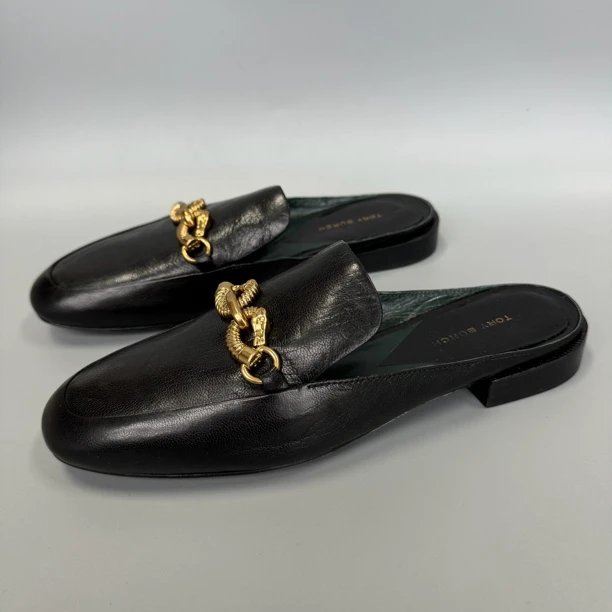 99新 TORY BURCH/汤丽柏琦 138扣款 拖鞋 黑色  包头 女拖鞋