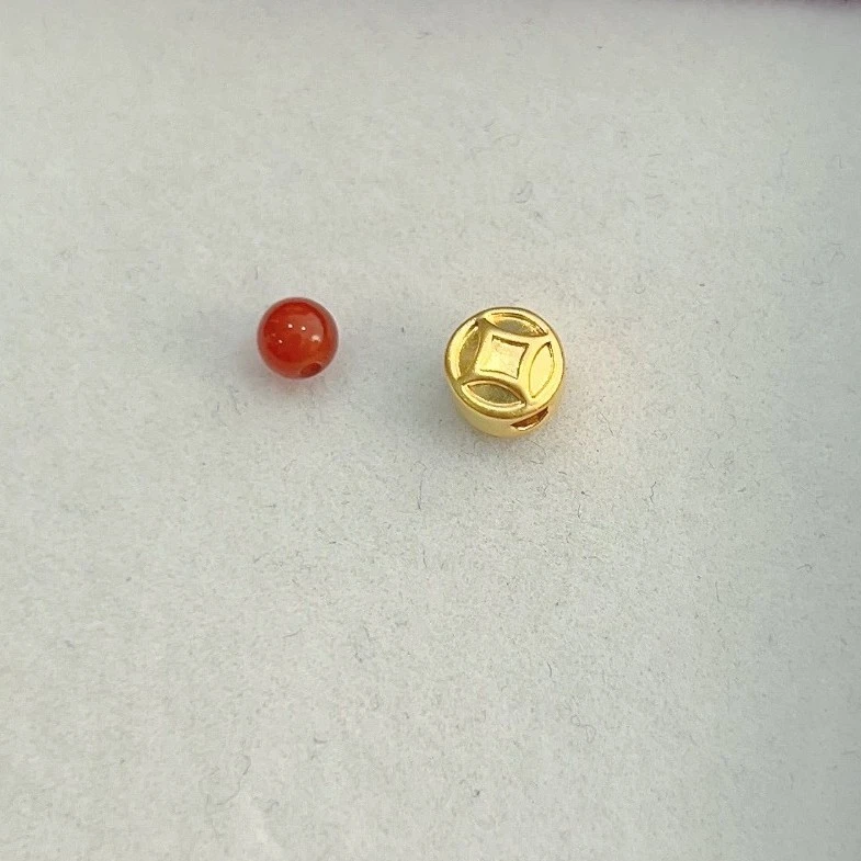 【雨文珠宝】足金999小钱币吊坠diy手绳配件转运珠玛瑙精美磨砂时尚