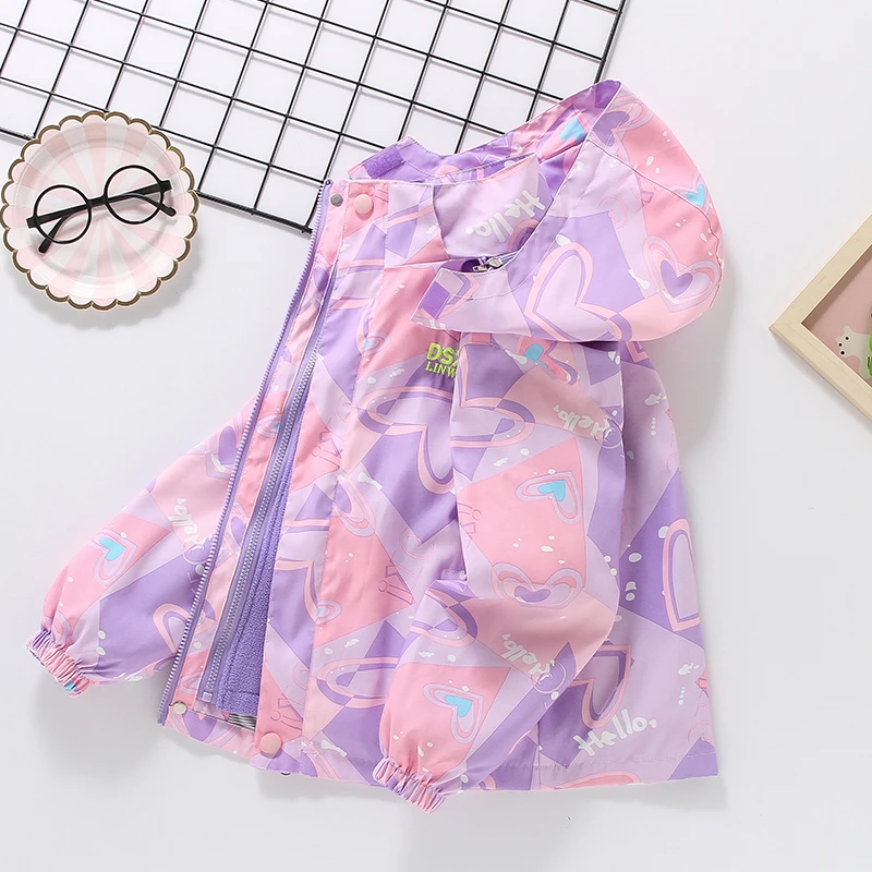 女童春秋外套加绒加厚上衣儿童户外冲锋衣冬加厚加棉可拆卸三合一