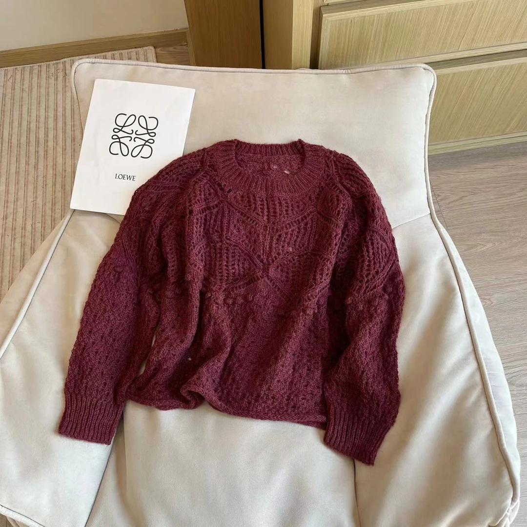 Barbie Siyu【雾 都】秋季韩系镂空设计感针织衫纯色套头毛衣8315