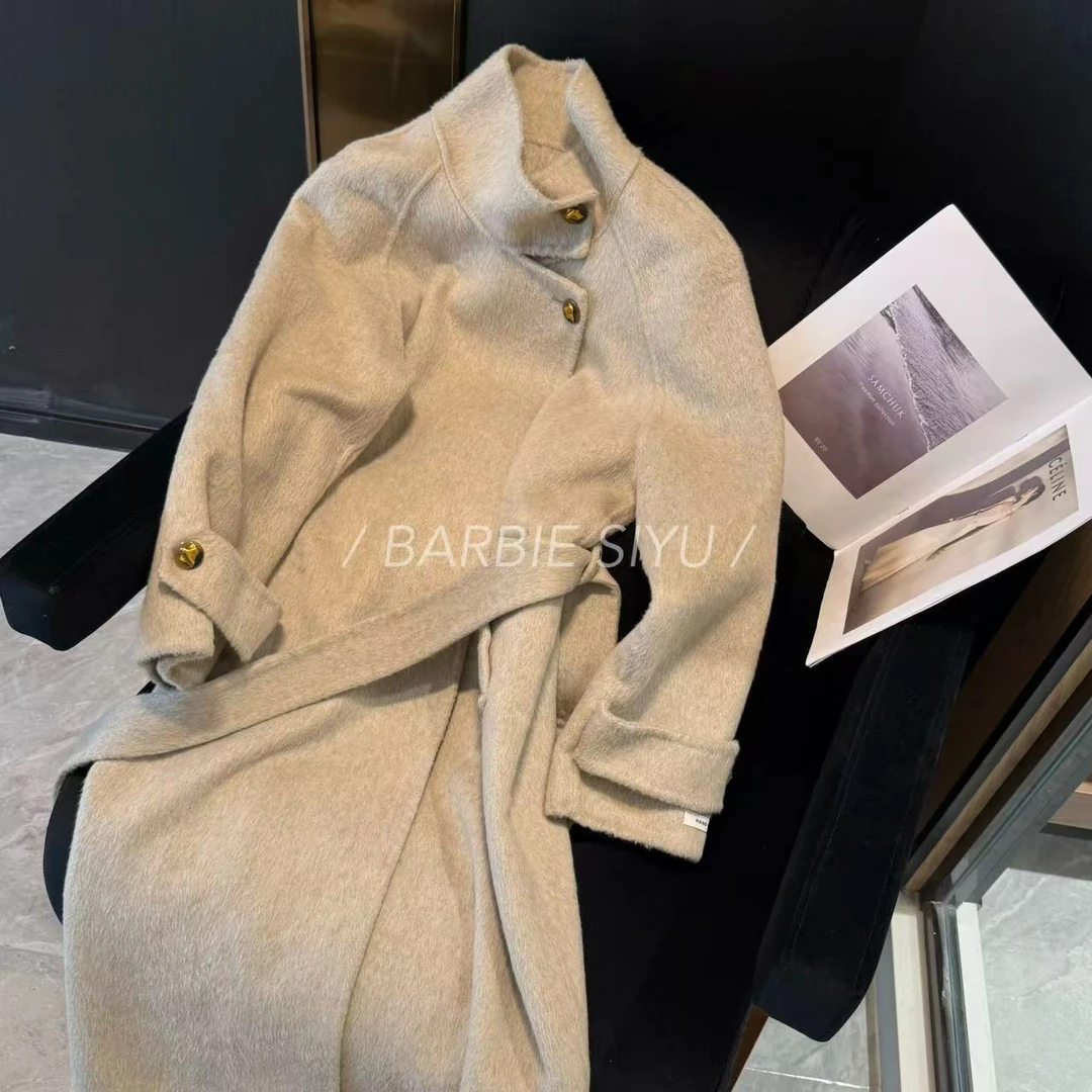 Barbie Siyu【山茶日记】冬季韩版设计师宽松中长款大衣气质1760