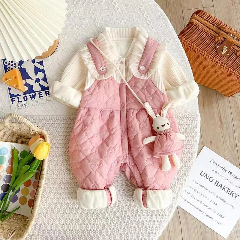 婴儿冬装衣服女宝宝连体衣公主超萌满月百天周岁礼服加绒外出哈衣