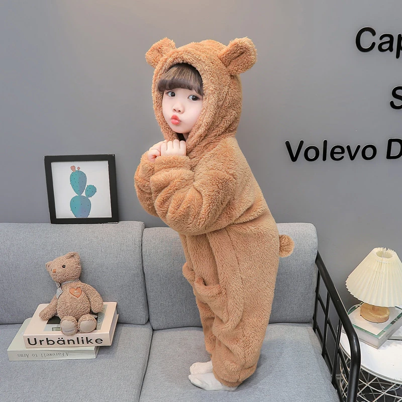 儿童连体睡衣冬装男宝法兰绒加厚可爱卡通居家爬服女童珊瑚绒睡袋