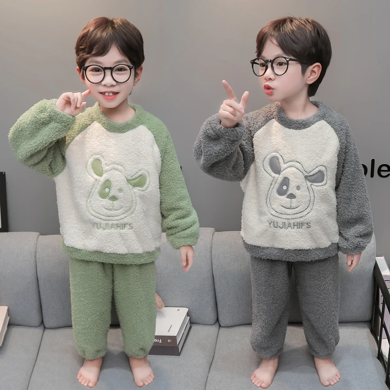 男童秋冬款法兰绒睡衣2025新款冬季男孩宝宝加厚儿童珊瑚绒家居服