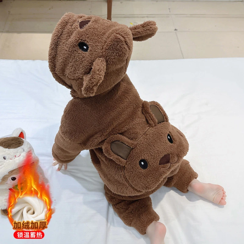 女童珊瑚绒睡衣秋冬季加绒加厚双层保暖儿童法兰绒男孩家居服套装