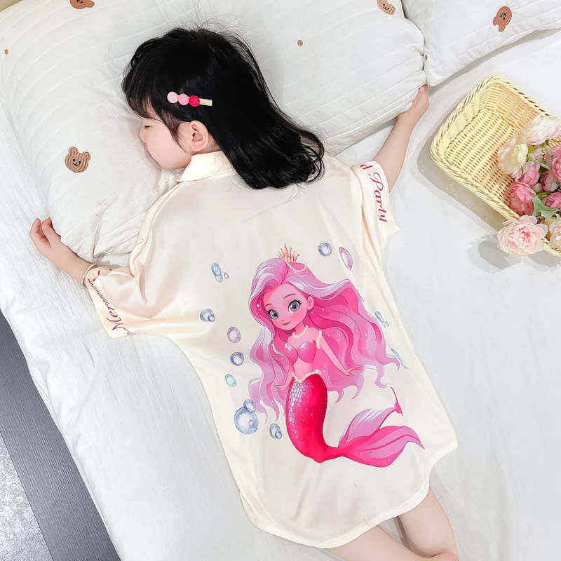 女童夏季睡裙宽松冰丝超薄款儿童睡衣夏天小女孩宝宝清凉家居裙子