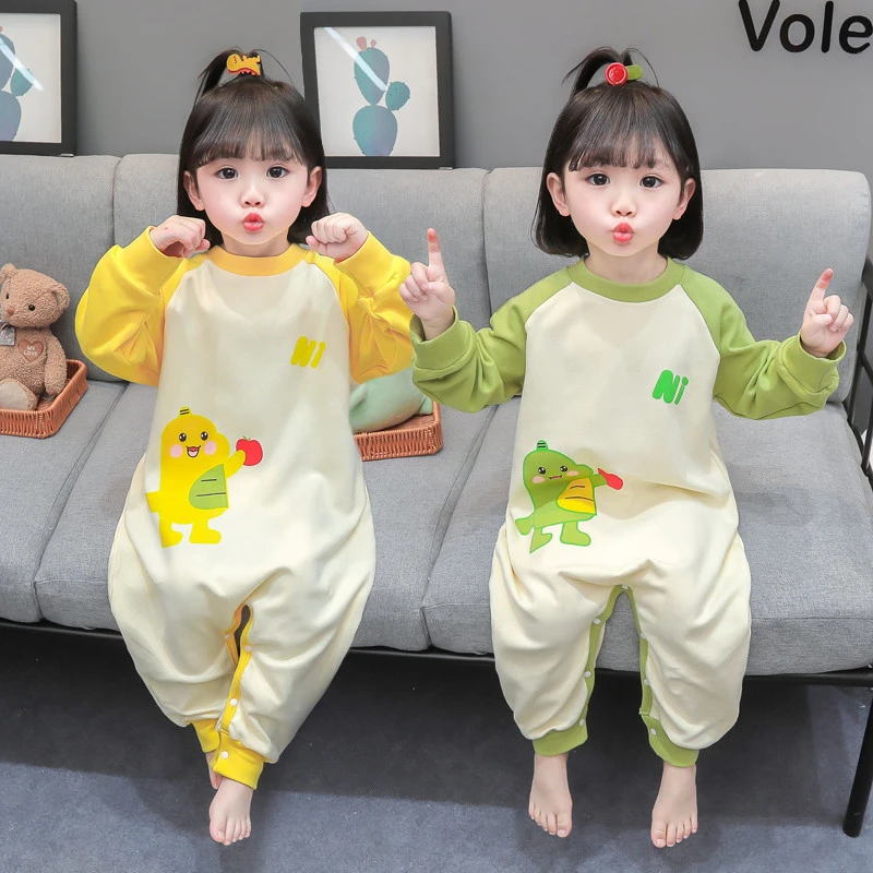 女童连体睡衣春秋季女孩宝宝婴儿防着凉空调服儿童秋款纯棉家居服