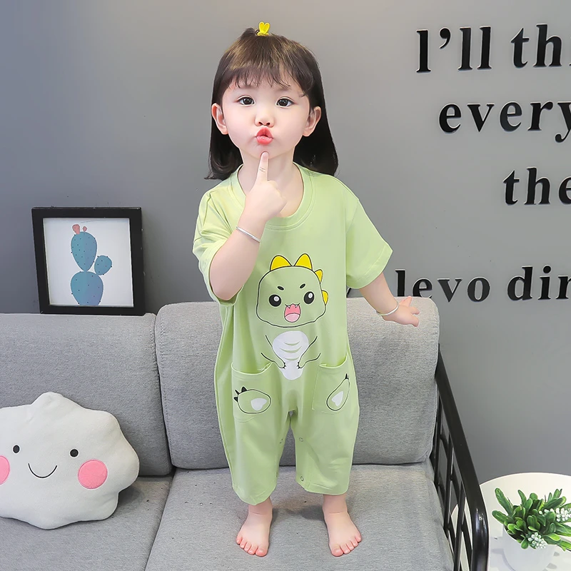 纯棉儿童短袖连体睡衣2024新款夏季女童卡通小可爱家居服宝宝爬服