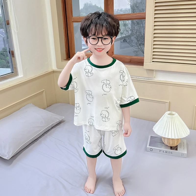 男童睡衣莫代尔2024夏季新款短袖儿童家居服薄款男宝宝夏天空调服