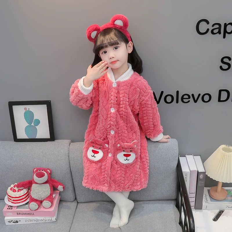 女童浴袍秋冬2024新款宝宝珊瑚绒麦穗兔子浴巾儿童法兰绒家居睡袍