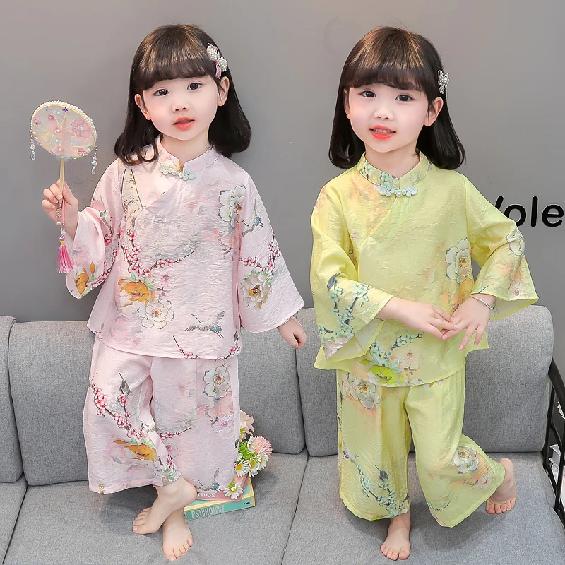 儿童睡衣春夏复古套装新中式中国风女童空调服夏季薄款宝宝家居服