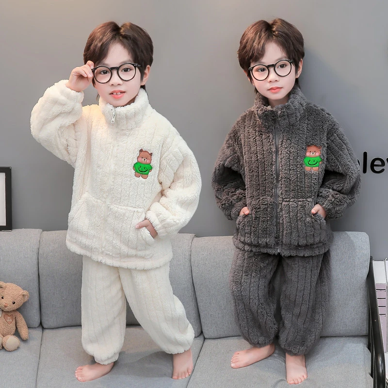 男童睡衣秋冬季珊瑚绒加绒加厚男宝宝法兰绒套装可外穿儿童家居服
