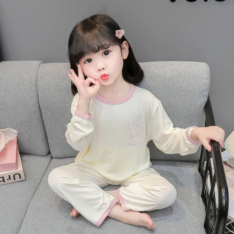 女童睡衣莫代尔长袖空调服套装大中小宝宝薄款卡通儿童春款家居服