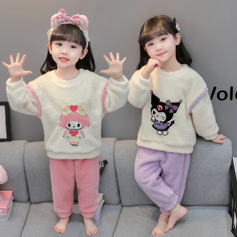 儿童睡衣秋冬珊瑚绒女童加绒加厚家居服宝宝冬季法兰绒公主风套装