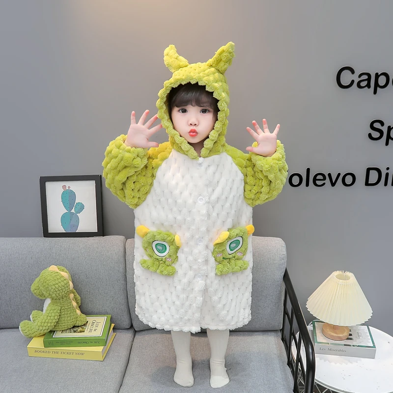 女童睡袍法兰绒秋冬季女孩宝宝睡裙儿童珊瑚绒睡衣家居服冬款浴袍