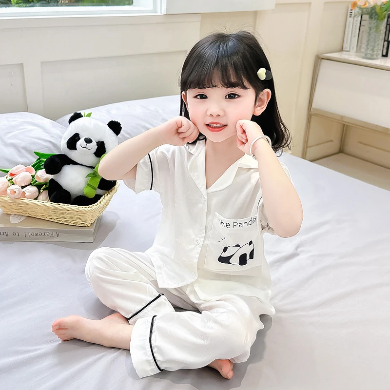 女童睡衣夏款2024新款冰丝套装卡通女孩宝宝夏季凉感儿童装家居服