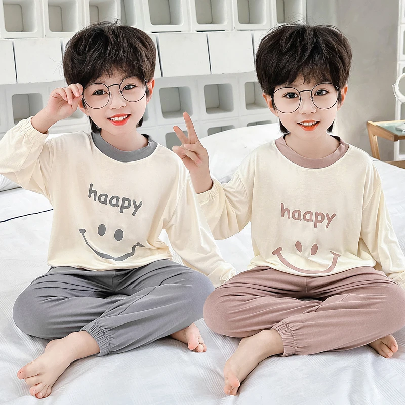 男童睡衣莫代尔春夏季儿童男孩宝宝分体春秋长袖薄款空调服家居服