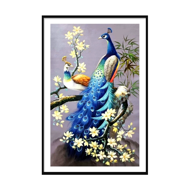 K100十字绣0553雀恋孔雀富贵吉祥竖版玄关走廊