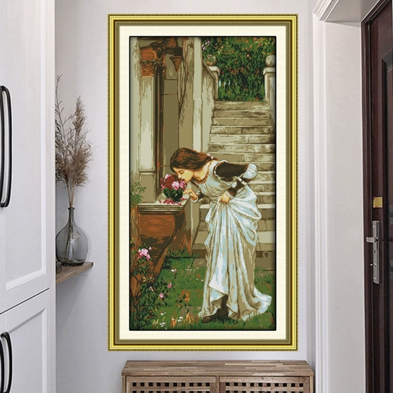 K100欧式油画人物十字绣18015后花园世界名画贵妇长绒棉线包邮