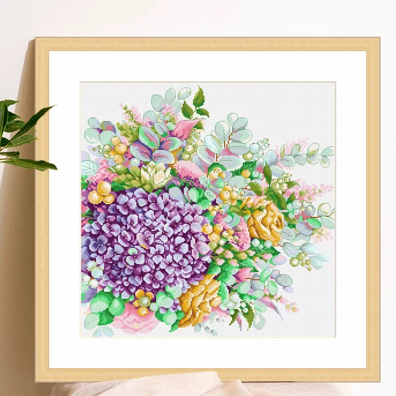 k100十字绣客厅新款线绣小幅绣球花花卉植物简约现代手工diy