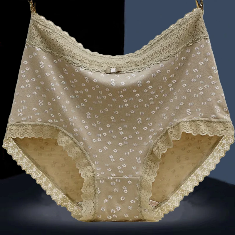 莫代尔中高腰内裤女士大码舒适透气高弹力蕾丝边三角裤女款短裤女
