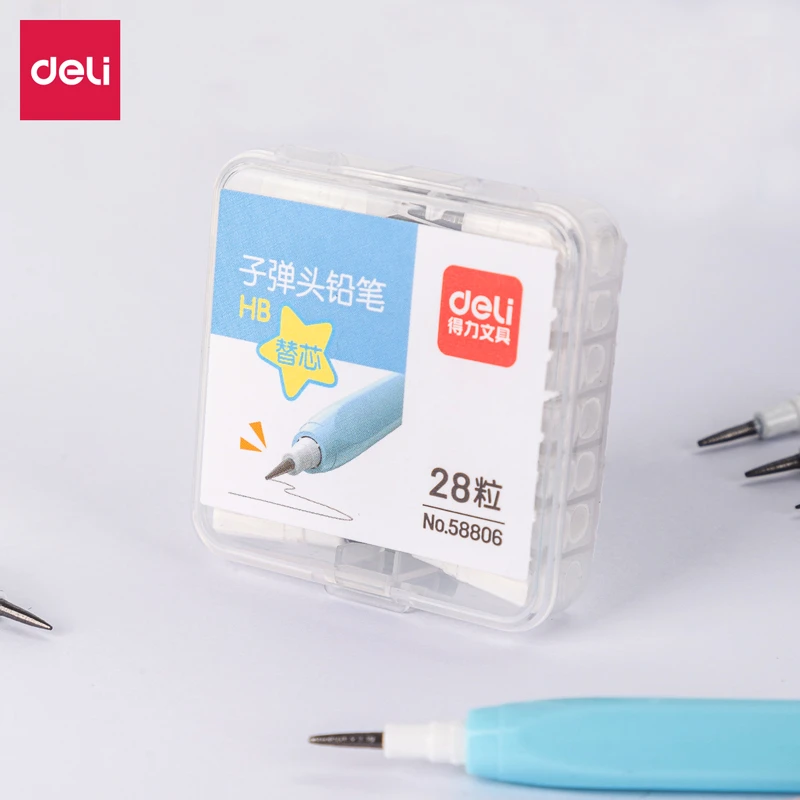 得力58806_子弹头铅笔替芯28粒PP盒装(混)(28粒/盒)
