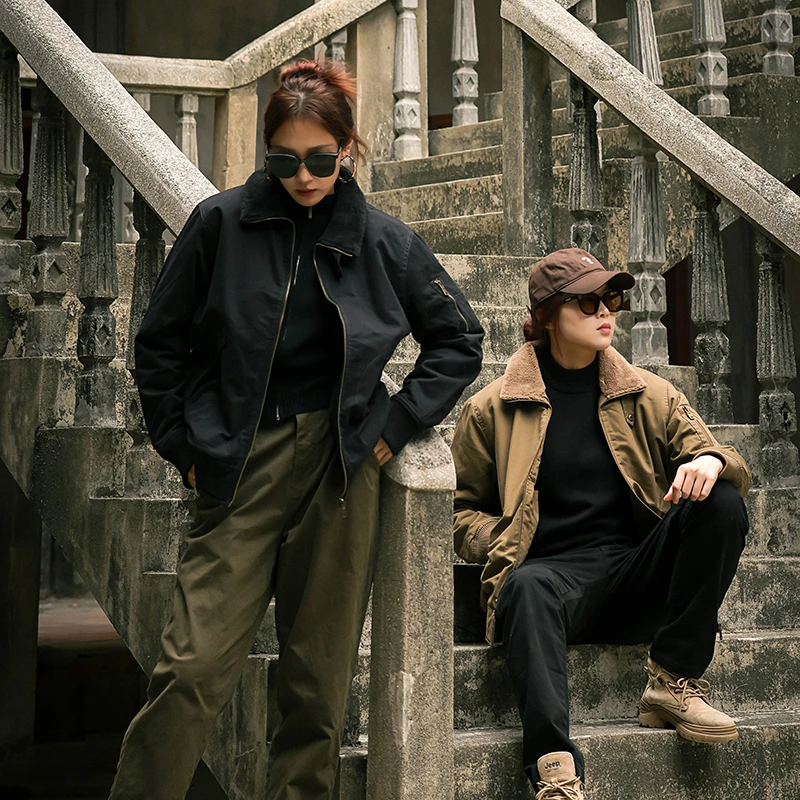 冬季加厚外套加绒飞行员夹克男生复古保暖外套工装休闲男士立领