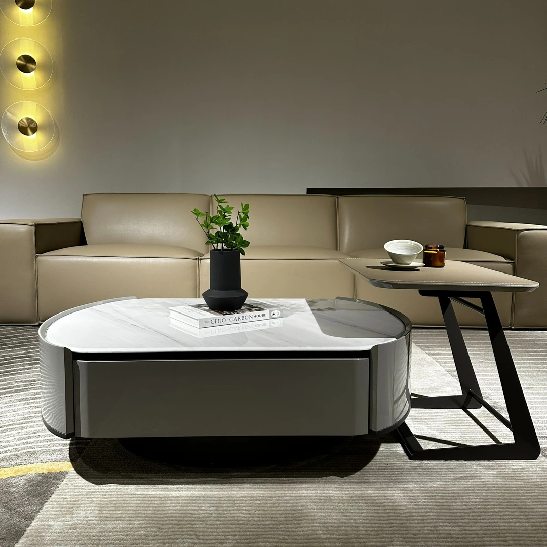 意式茶几电视柜简约极简客厅地柜方几家用创意圆形茶几