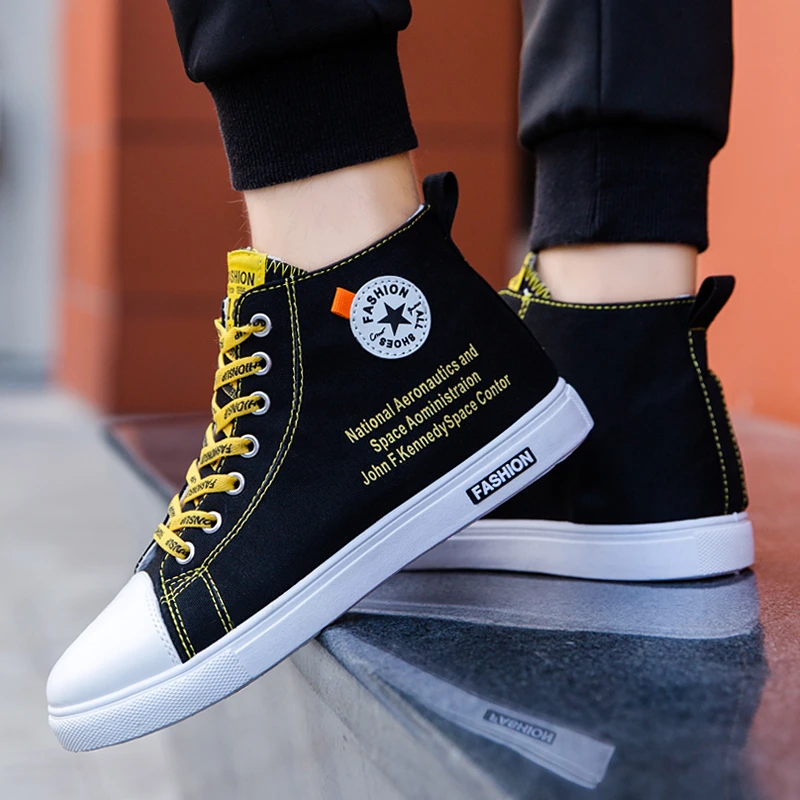 2023年夏季百搭休闲高帮鞋潮流帆布鞋男士透气运动男鞋子潮鞋板鞋