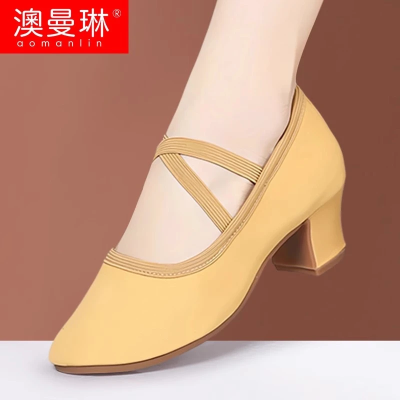 带跟舞蹈女平底练功成人教师专用中跟形体训练肚皮古典民族跳舞鞋