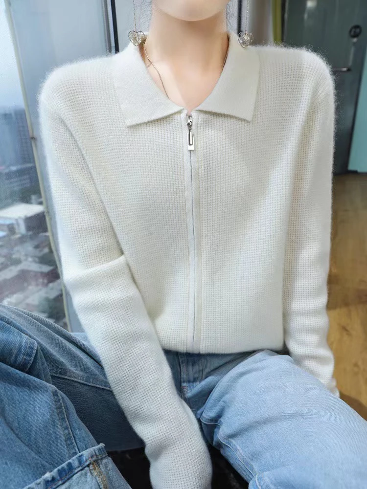 2024秋冬新款羊绒开衫Polo领双拉链开衫