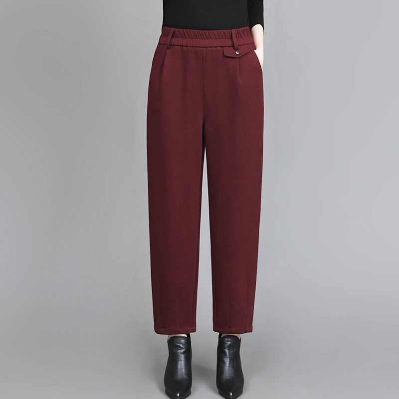 2025春季气质羊毛呢哈伦裤秋冬新款女显瘦高腰修身韩范百搭休闲裤