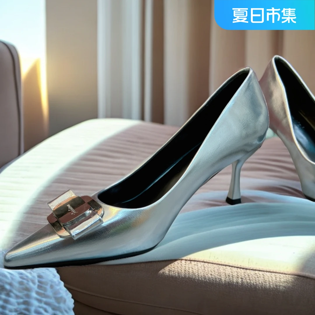 【黑金结】不累脚时尚百搭女神气质浅口高跟鞋法式细跟尖头细高跟