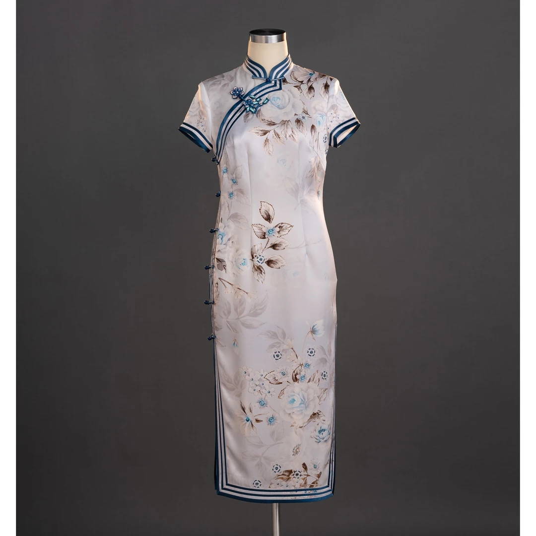金吴针 断码53117全开襟高端中国风旗袍醋酸缎单层复古中国风夏季