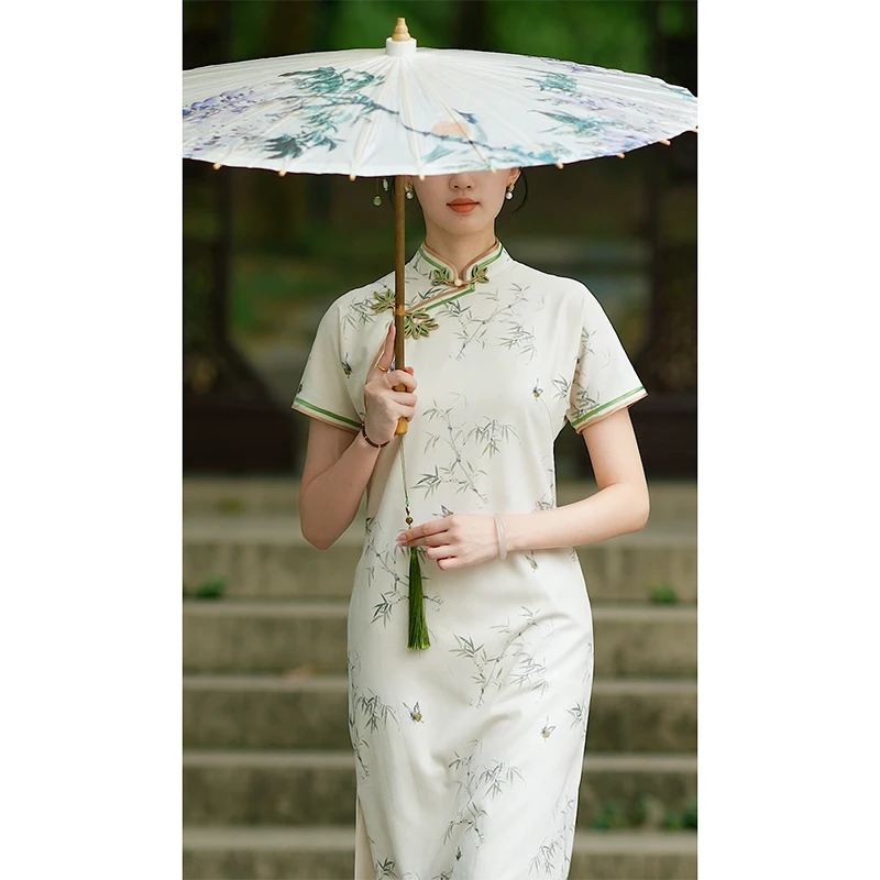 手工旗袍56200-1 古法国风全开襟旗袍改良A版气质优雅显瘦日常夏