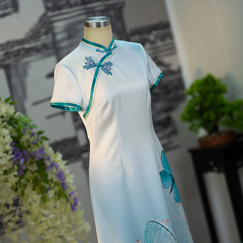 金吴针 56380 中国风旗袍改良A版醋酸单层气质优雅显瘦中长款日常