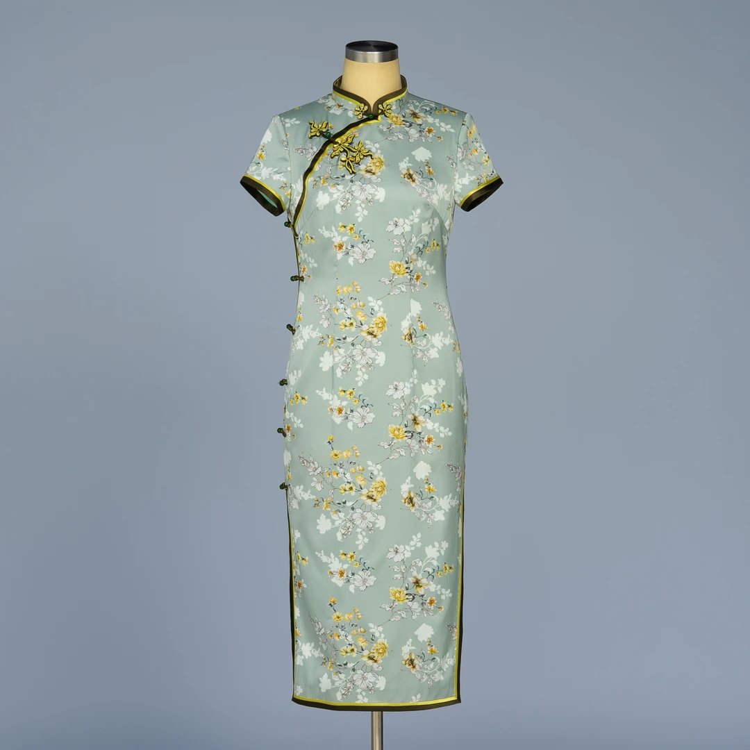 金吴针 53746 中国风旗袍裙气质优雅印花修身显瘦日常中长款夏季