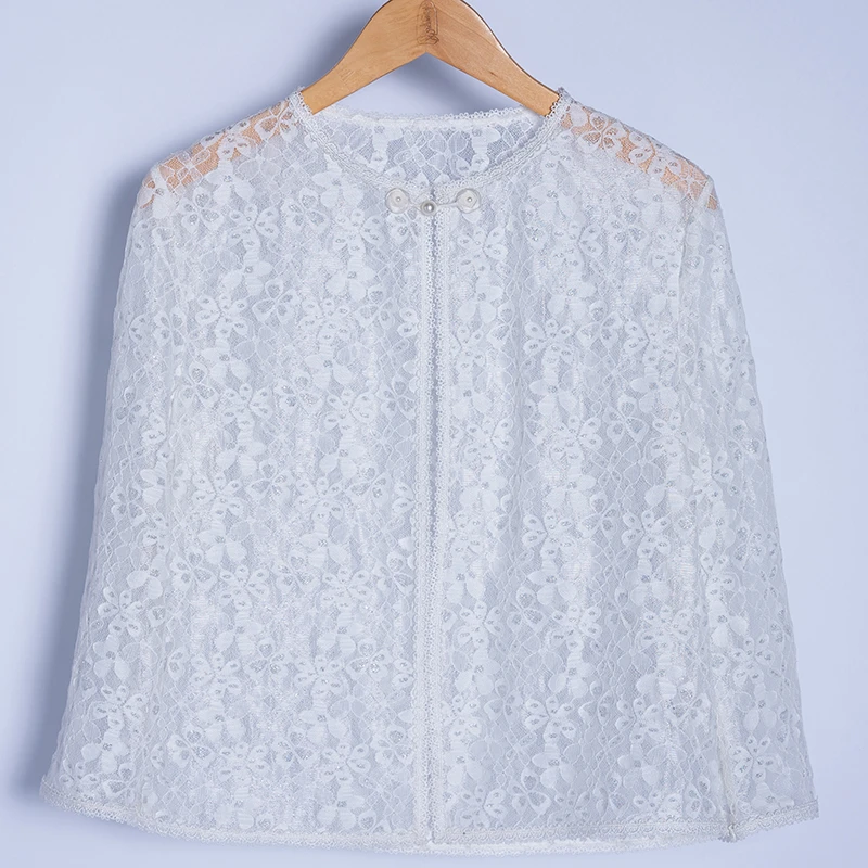 手工旗袍 56686【圆领白色】蕾丝夏季披肩上衣