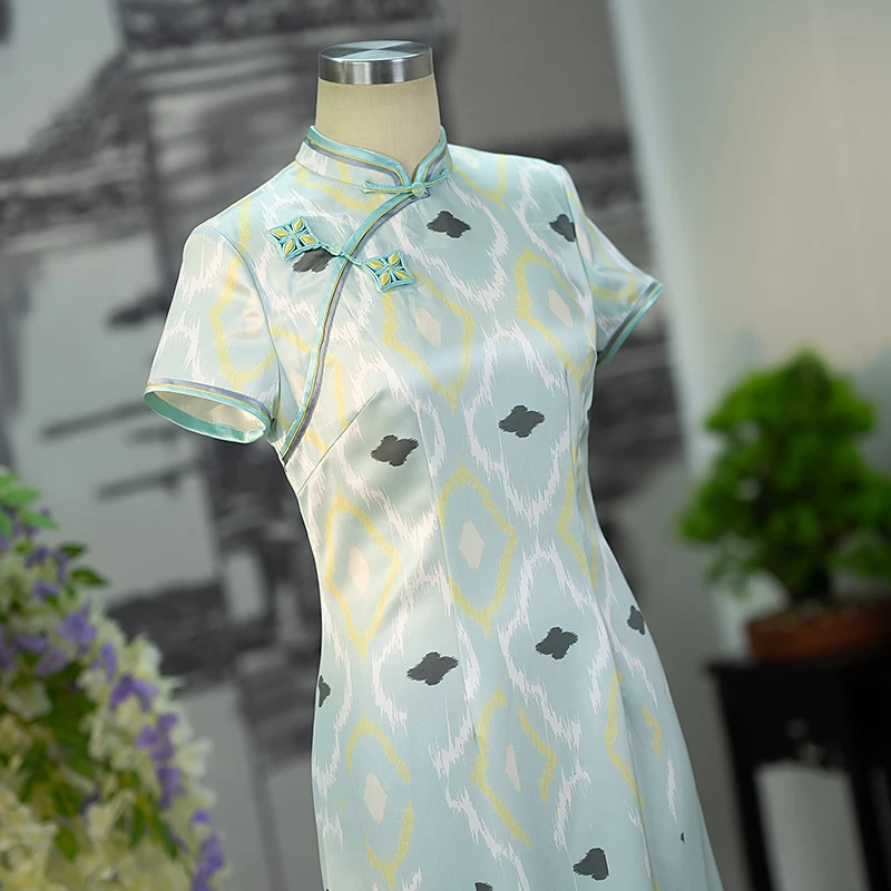 手工旗袍56397 56398金吴针旗袍改良A版醋酸单层气质优雅显瘦日常