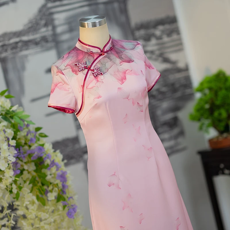 金吴针 56426 中国风旗袍改良A版醋酸气质优雅显瘦中长款日常