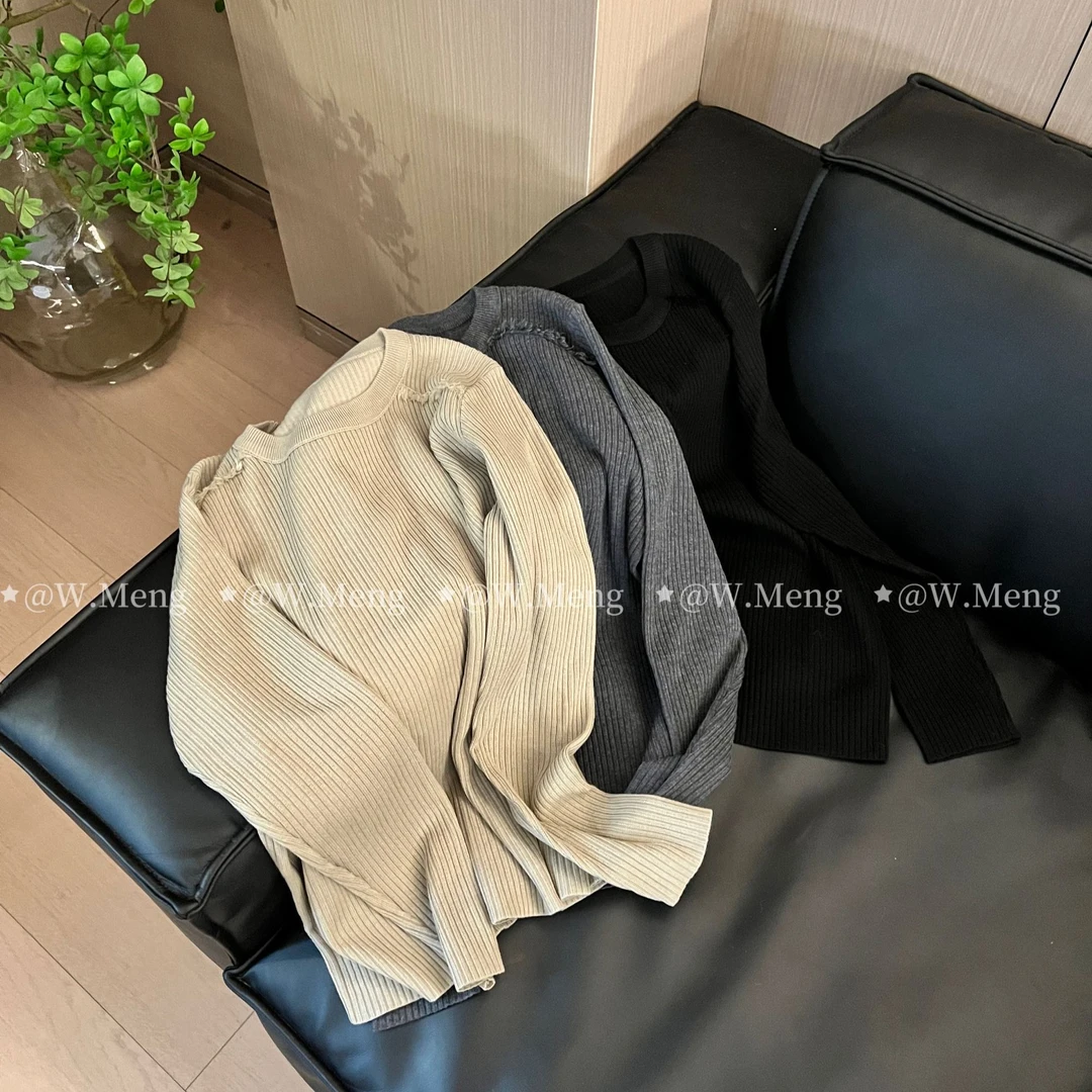 WMeng.【肩流苏】极简百搭坑条针织打底毛衣